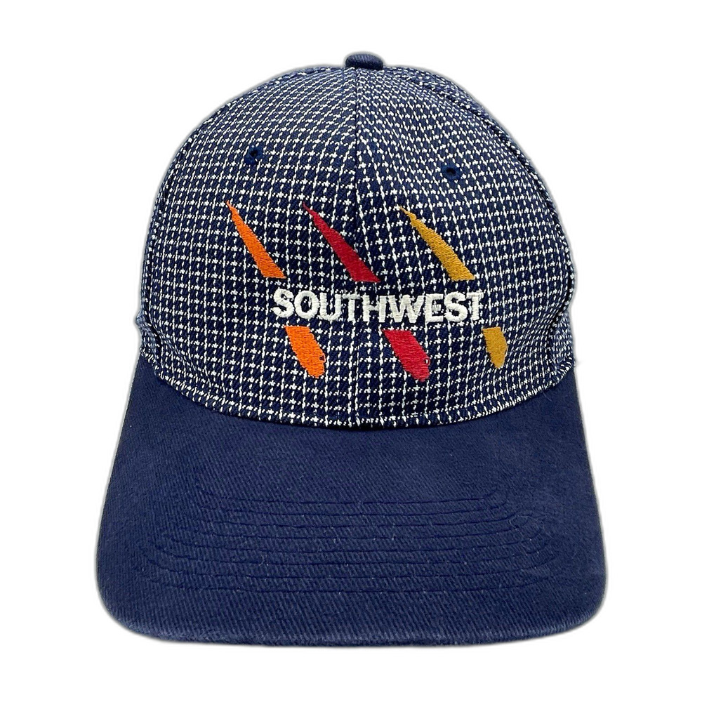 Vintage Southwest Airlines Blue Pattern Baseball Cap Hat Embroidered Logo